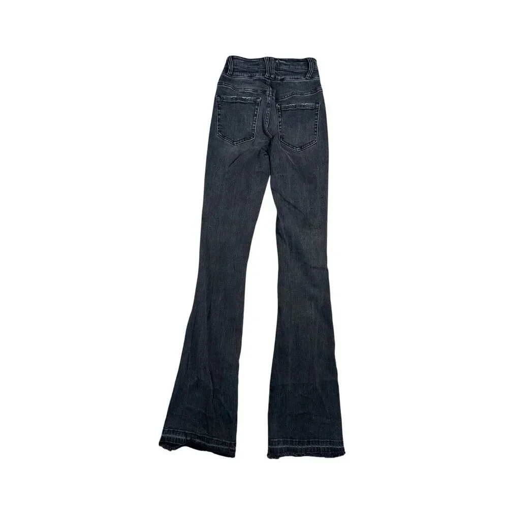 Flying Monkey High Rise Boot Stretch Jean Black Gray Wash Denim Flare Bootcut 23